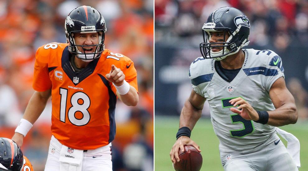 Peyton Manning and Russell Wilson are the QBs  in this game.